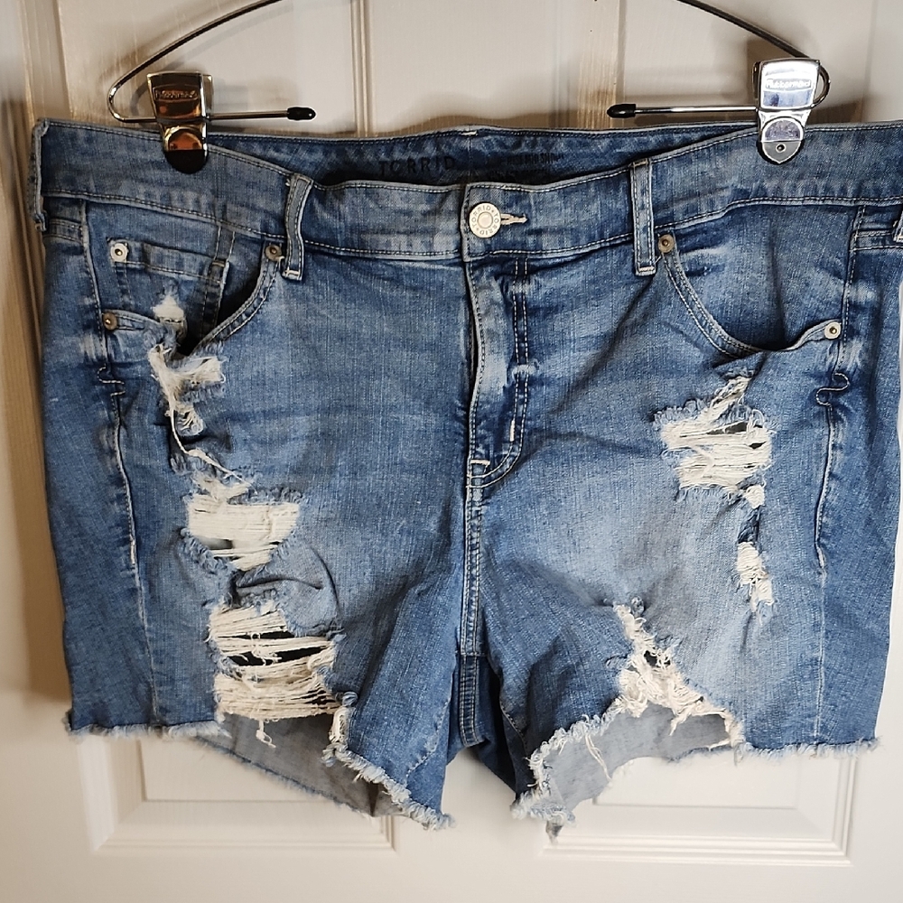 Torrid Blue Distressed Jean Shorts with Raw Hem